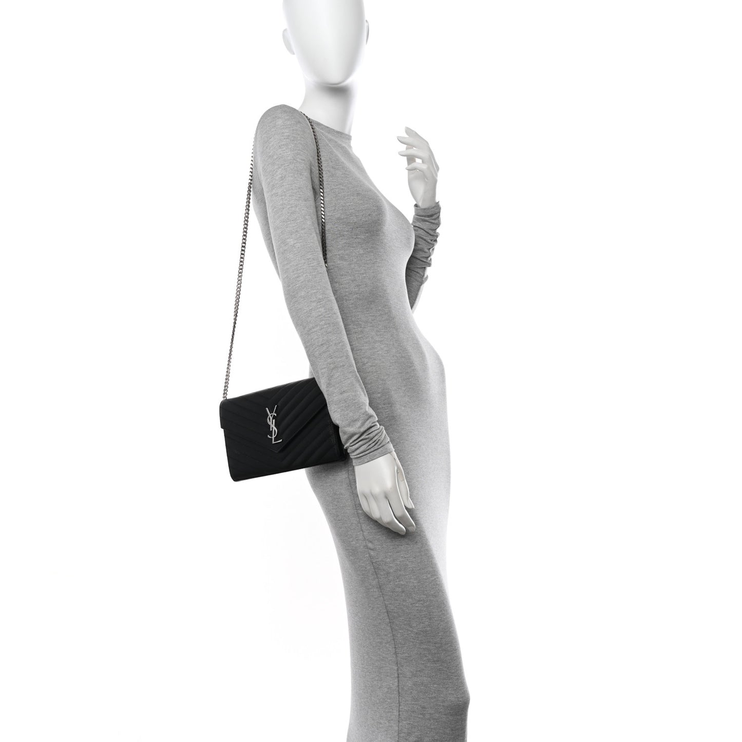 Grain De Poudre Matelasse Chevron Monogram Chain Wallet Black