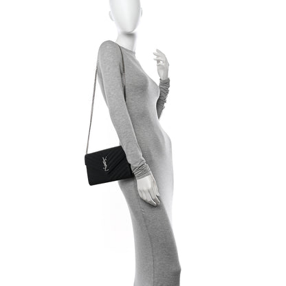 Saint Laurent Grain De Poudre Matelasse Chevron Monogram Chain Wallet Black 2 of 10
