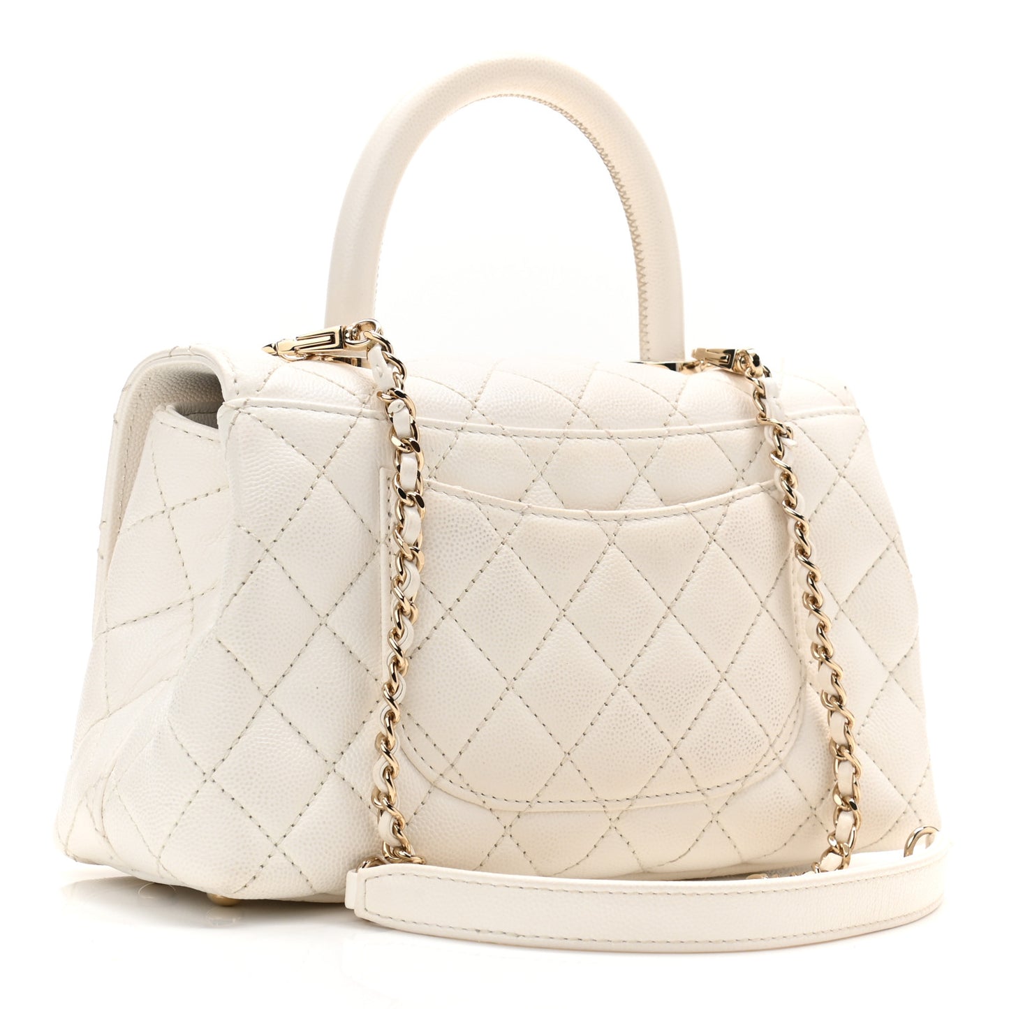 Caviar Quilted Mini Coco Handle Flap White