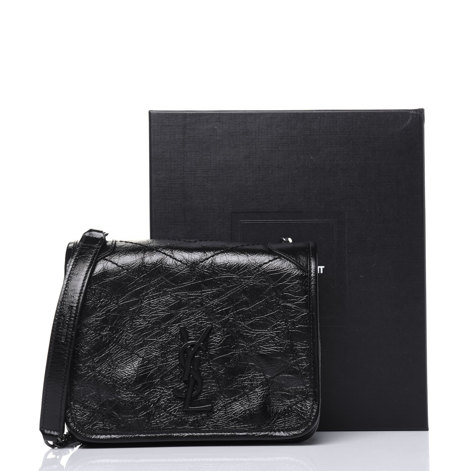 Saint Laurent Crinkled Calfskin Matelasse Monogram Niki Chain Wallet Black 10 of 10