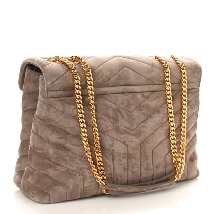 Saint Laurent Suede Y Quilted Monogram Medium Loulou Chain Satchel Taupe 3 of 8