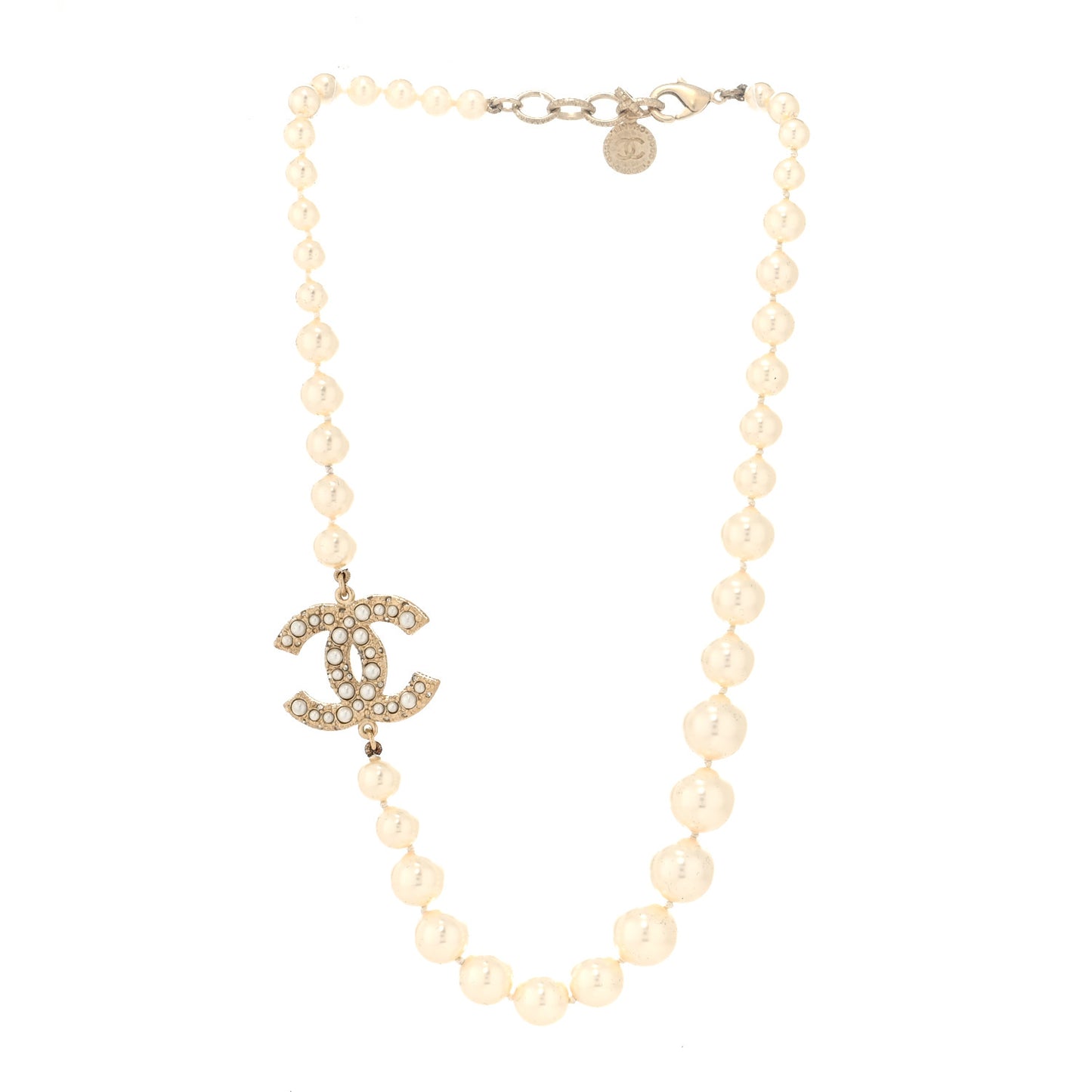Graduated Pearl CC Short Necklace Gold