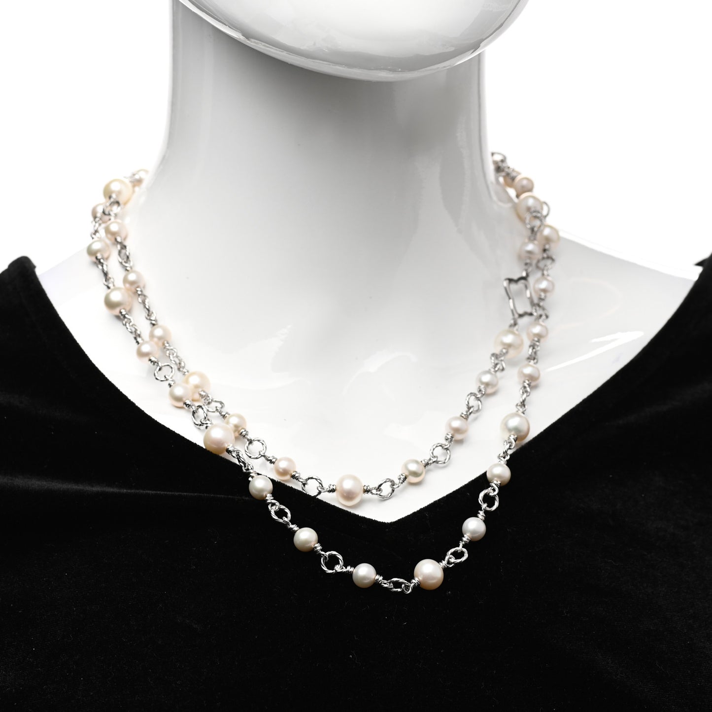 Sterling Silver Pearl 9mm Quatrefoil Long Chain Necklace