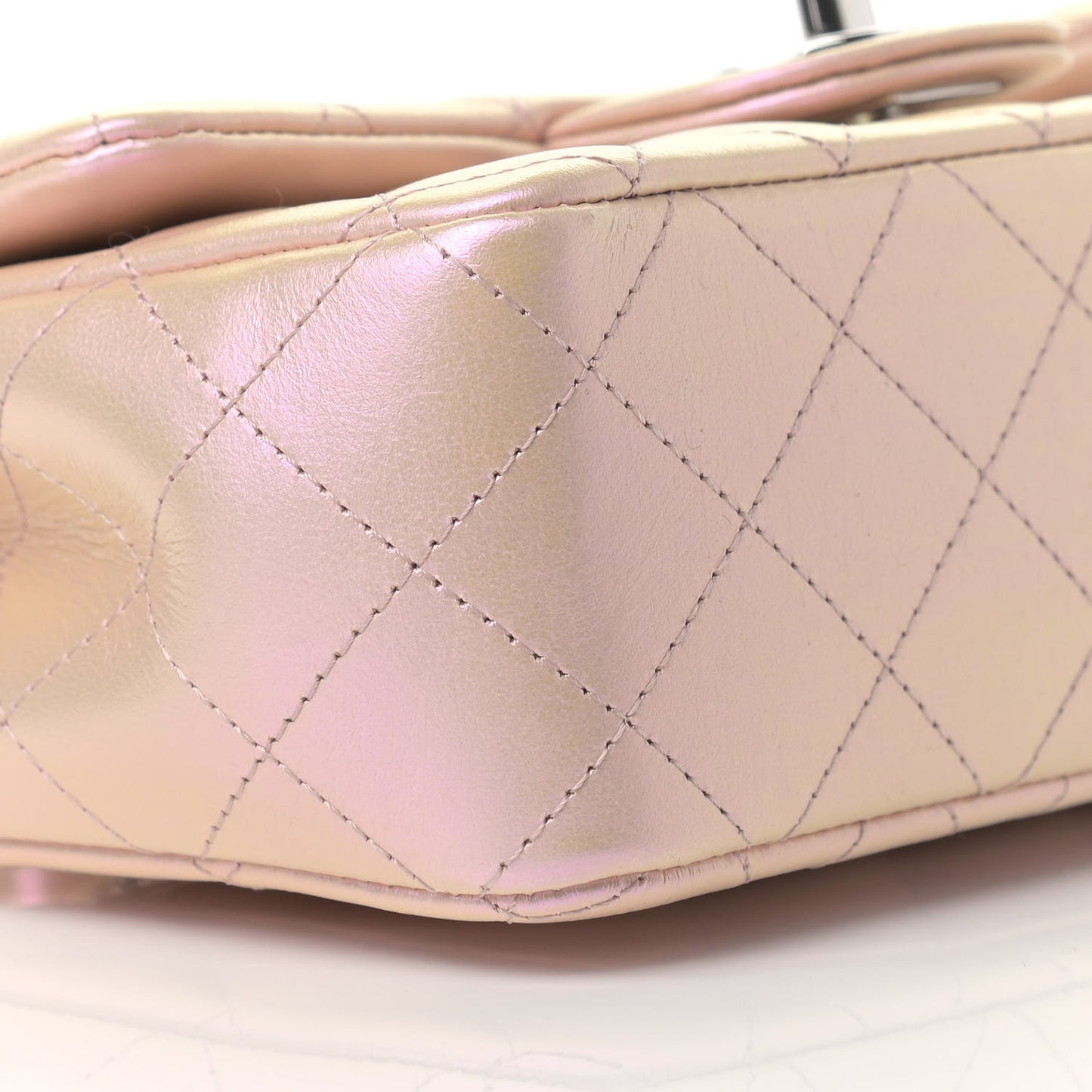 Iridescent Calfskin Quilted Mini Rectangular Flap Pink
