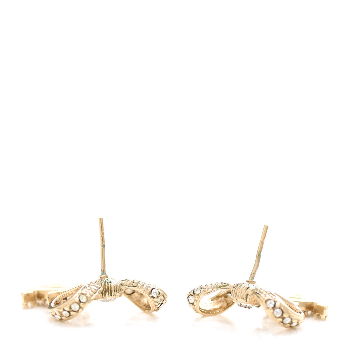 Crystal CC Bow Drop Earrings Gold