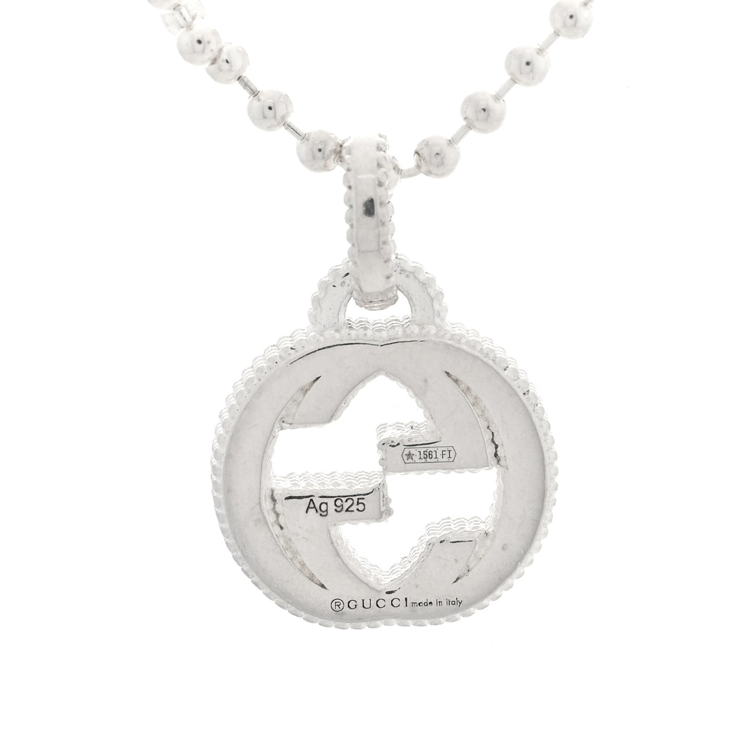 Sterling Silver Interlocking GG Pendant Beaded Necklace