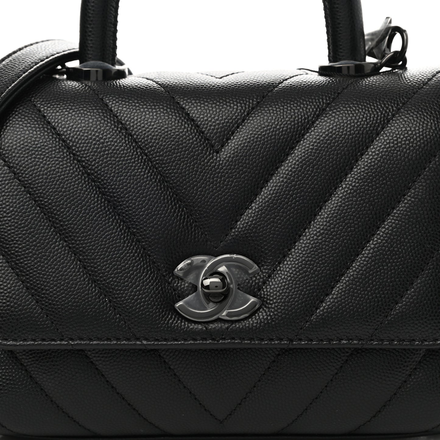 Caviar Chevron Quilted Extra Mini Coco Handle Flap So Black