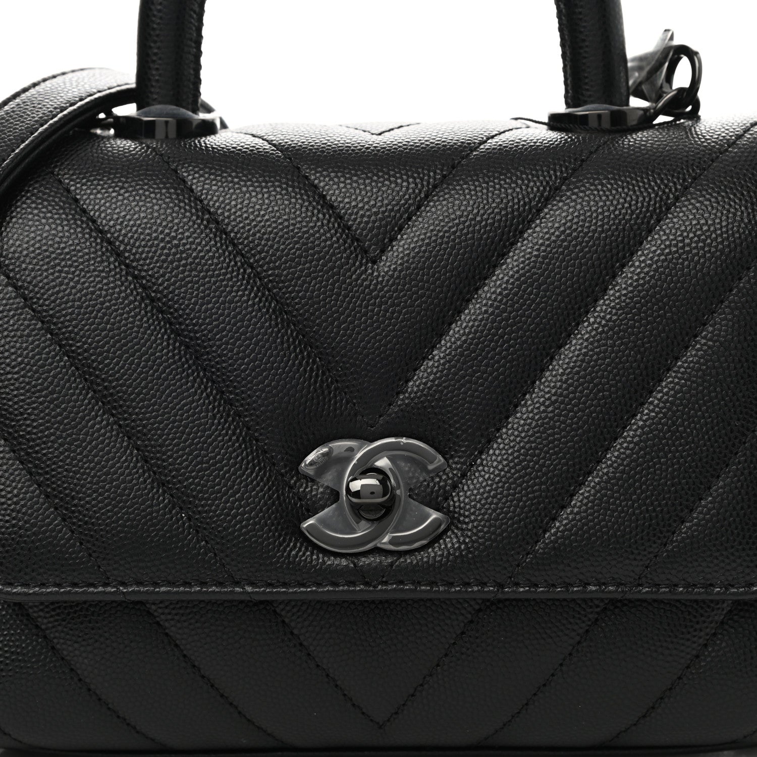 Chanel Caviar Chevron Quilted Extra Mini Coco Handle Flap So Black 8 of 10
