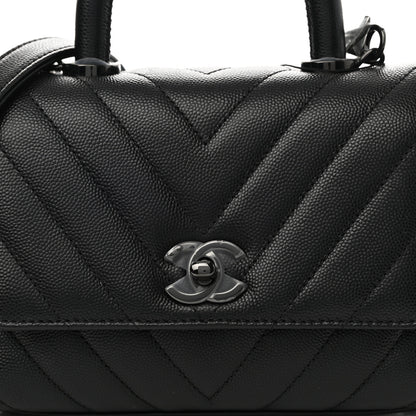 Chanel Caviar Chevron Quilted Extra Mini Coco Handle Flap So Black 8 of 10