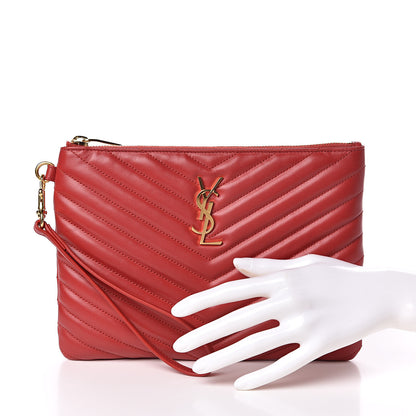 Saint Laurent Calfskin Matelasse Chevron Monogram A5 Wristlet Red 2 of 7