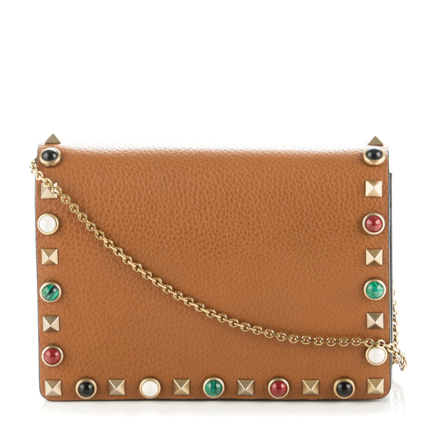 Valentino Garavani Grained Calfskin Rockstud Rolling Wallet on Chain Light Cuir 1 of 7