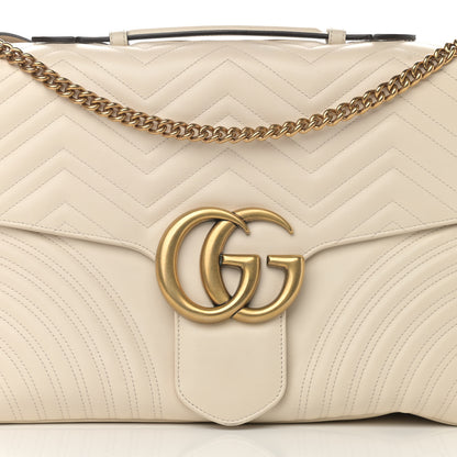 Gucci Calfskin Matelasse Maxi GG Marmont Top Handle Shoulder Bag Mystic White 8 of 12