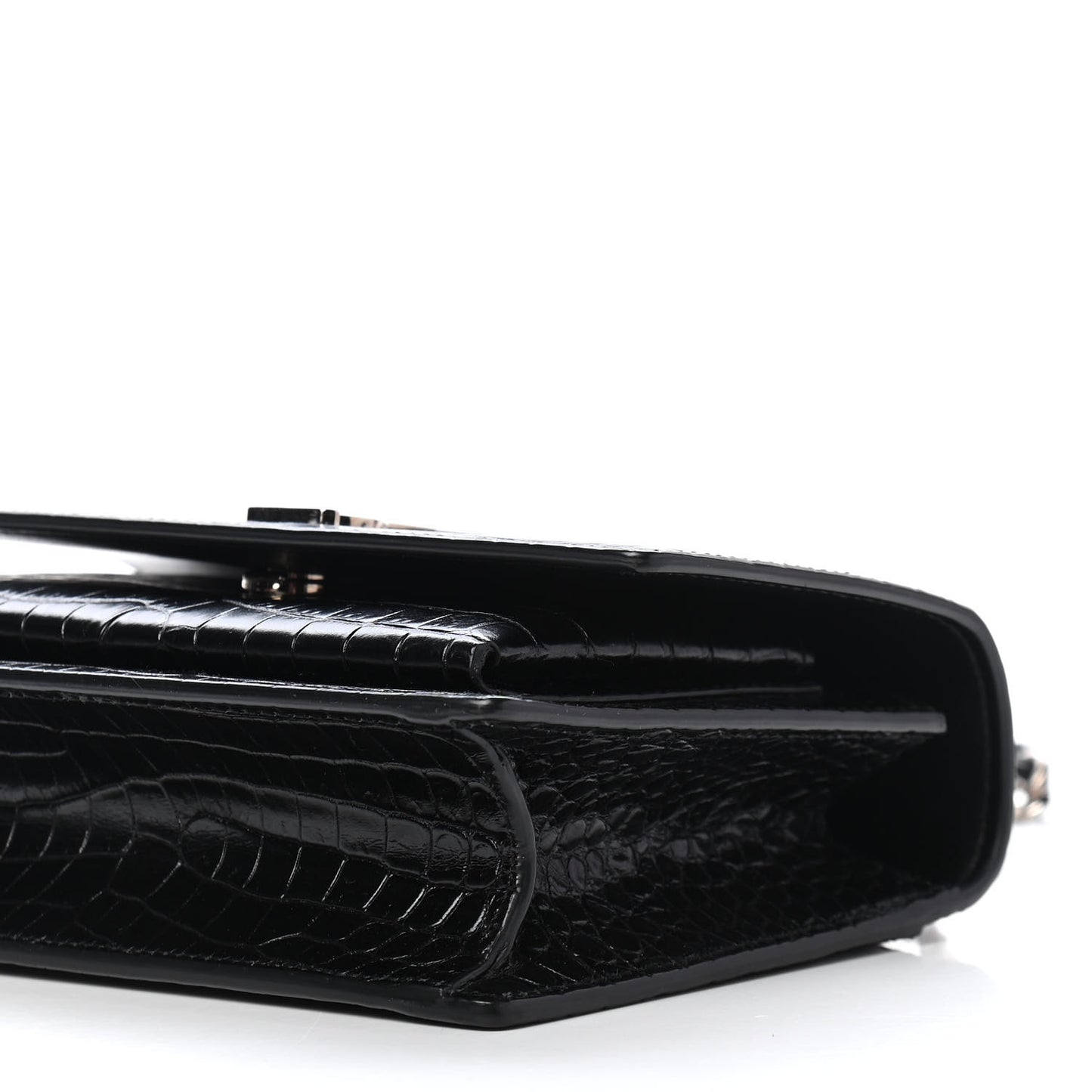 Calfskin Crocodile Embossed Monogram Sunset Chain Wallet Black