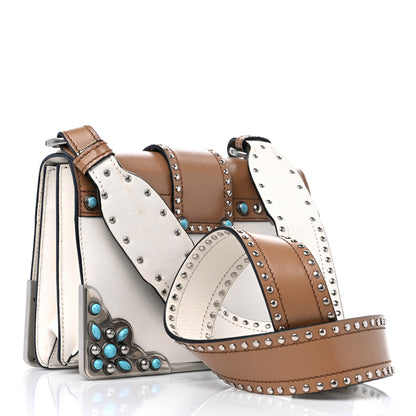 Prada City Calf Studded Folk Cahier Bag White Caramel 2 of 14