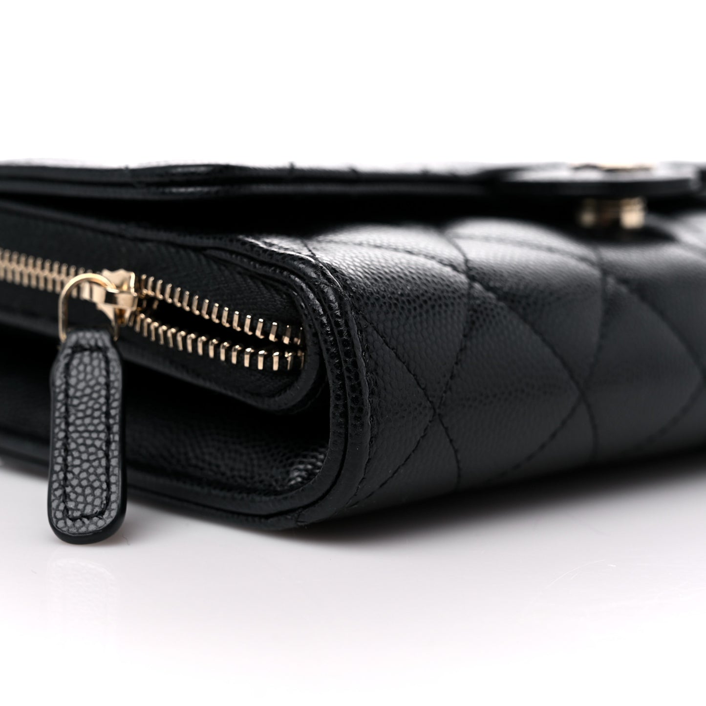 Caviar Quilted Phone Holder Wallet on Removable Chain Black