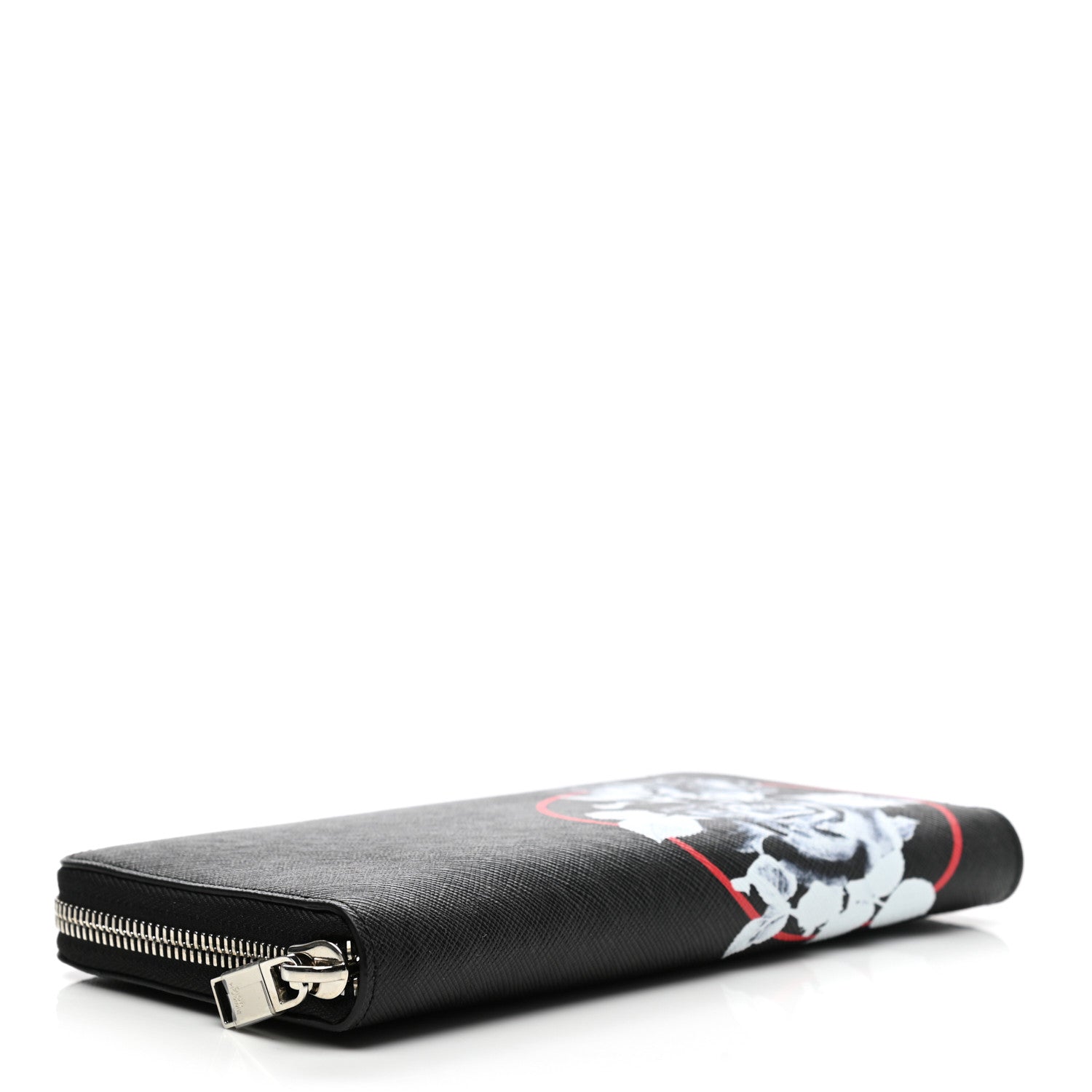 Christian Dior Grained Calfskin Rose Print Voyageur Zip Around Wallet Black Multicolor 4 of 8