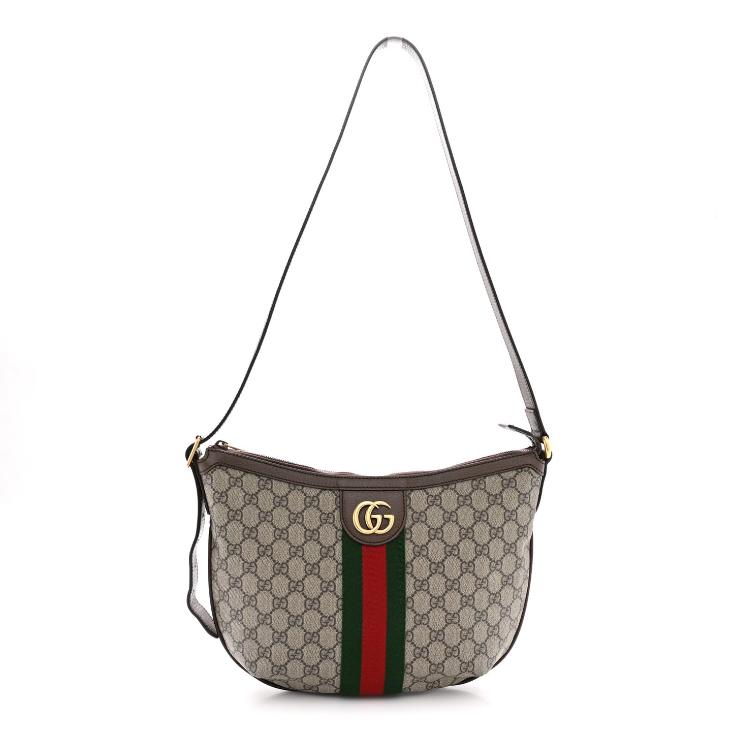 GG Supreme Monogram Web Small Ophidia Half Moon Hobo Brown