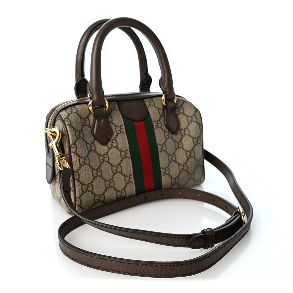 Gucci GG Supreme Monogram Textured Dollar Calfskin Web Mini Ophidia Top Handle Bag Beige Ebony New Acero 3 of 10