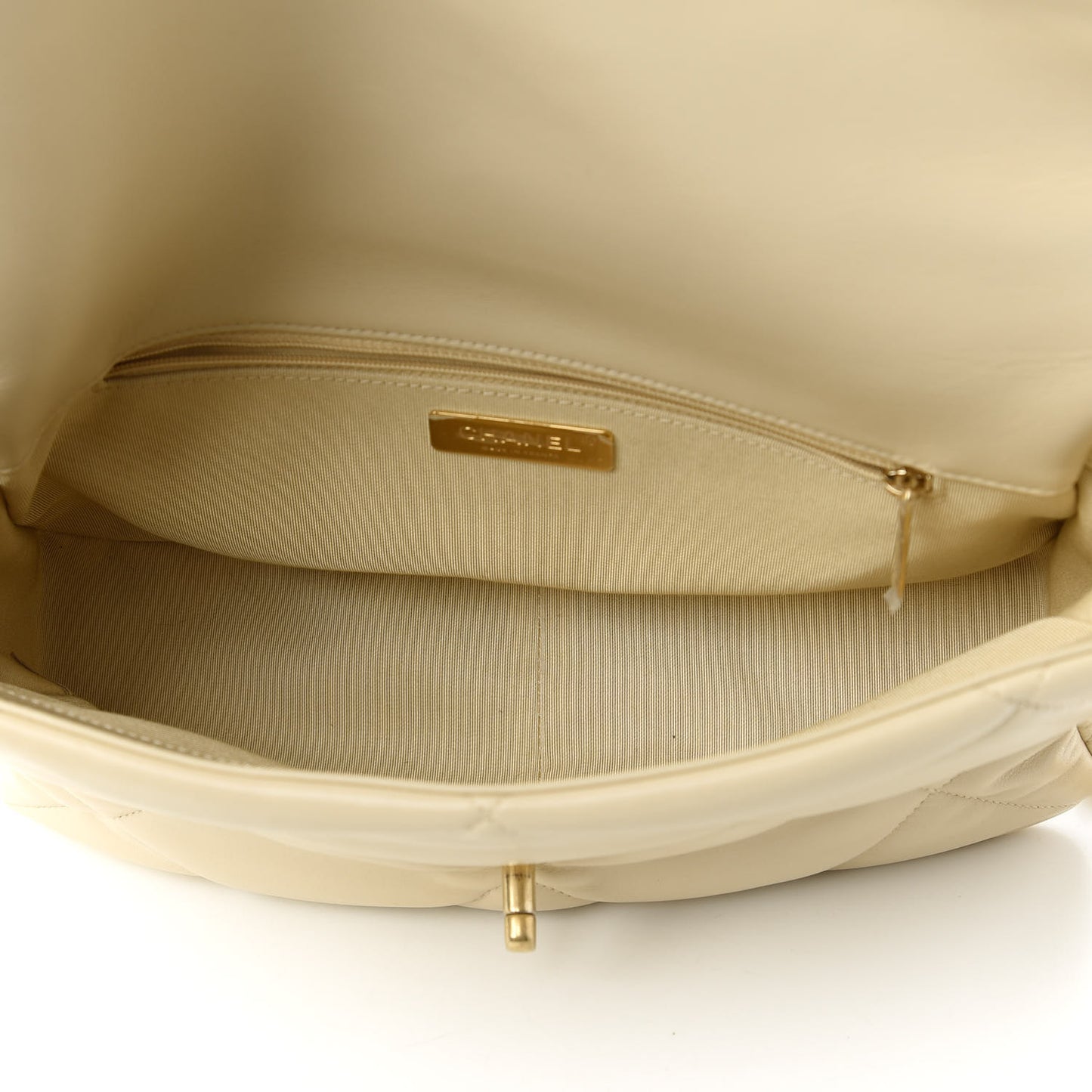 Lambskin Quilted Large Chanel 19 Flap Beige