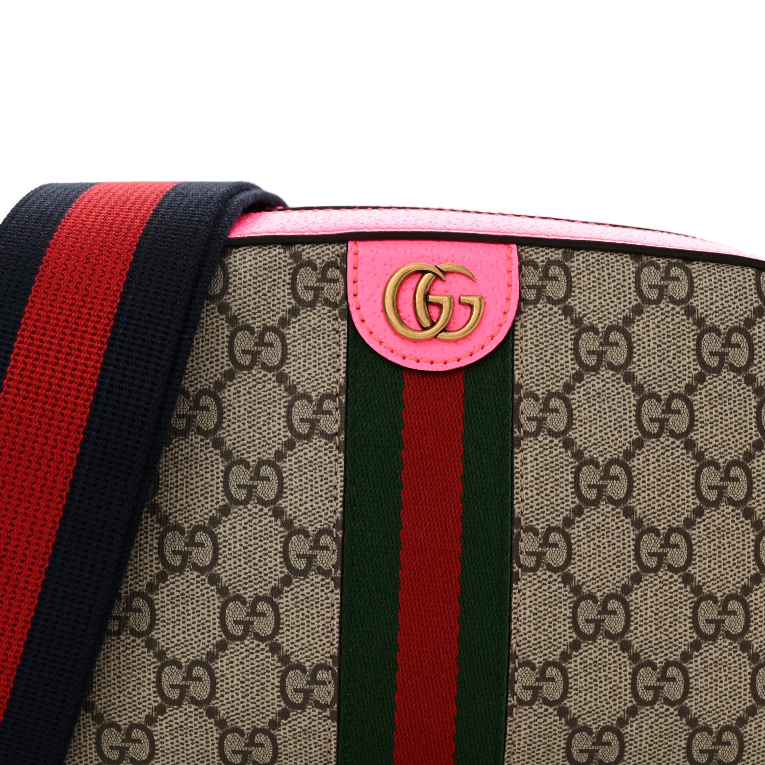 Gucci GG Supreme Monogram Textured Dollar Calfskin Web Ophidia Small Crossbody Bag Beige Ebony Fuchsia 8 of 10