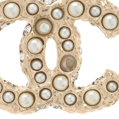 Chanel Metal Graduated Pearl Crystal CC Earrings Light Gold 5 of 5