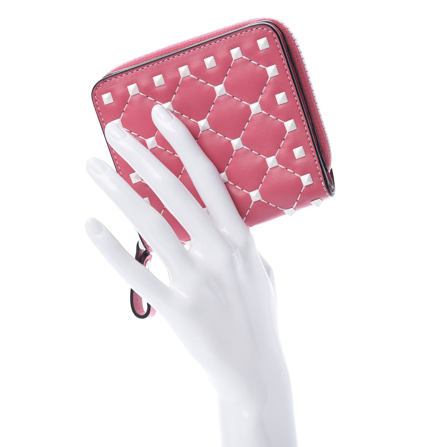 Lambskin Free Rockstud Spike Compact Zip Around Wallet Shadow Pink