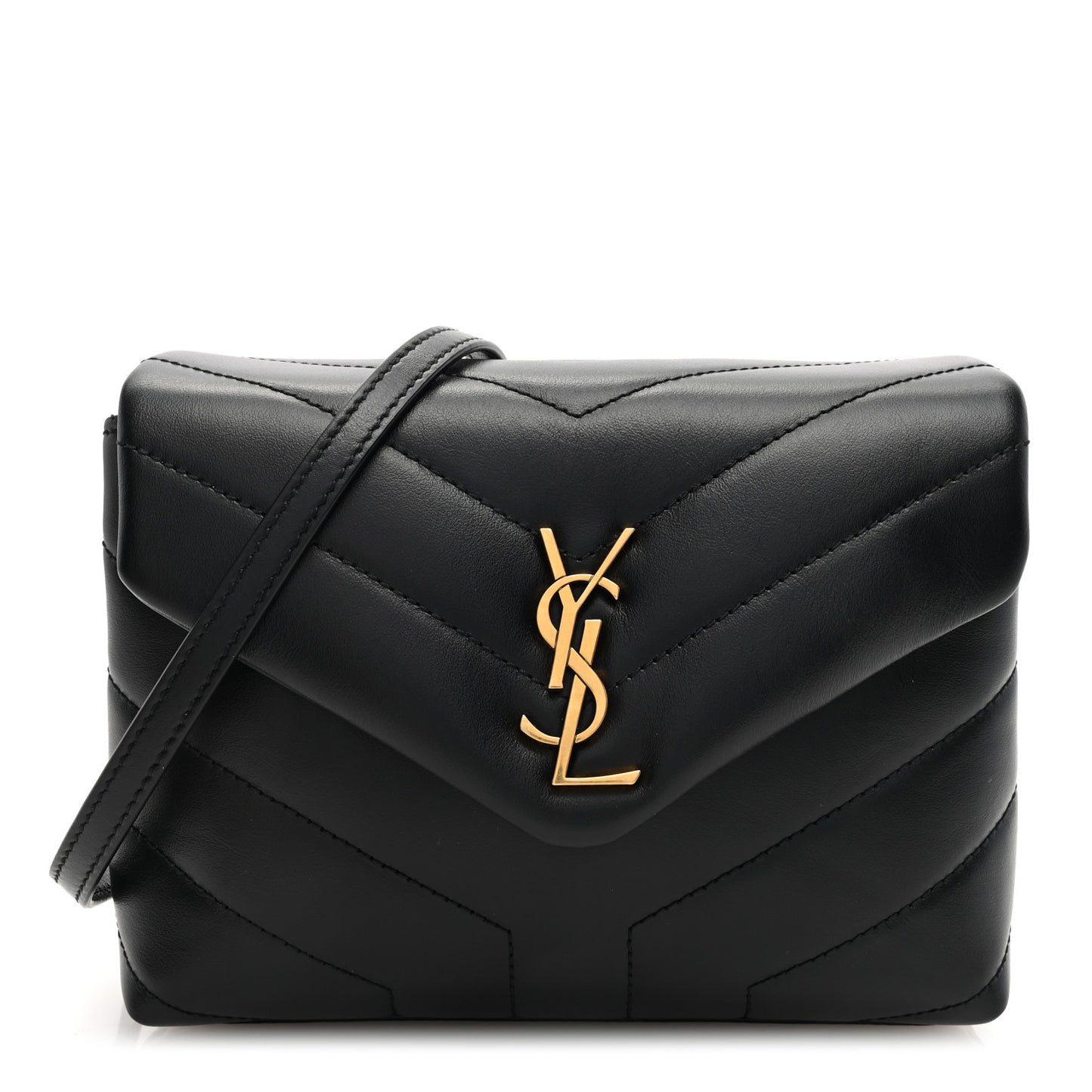 Calfskin Y Quilted Monogram Toy Loulou Crossbody Bag Black