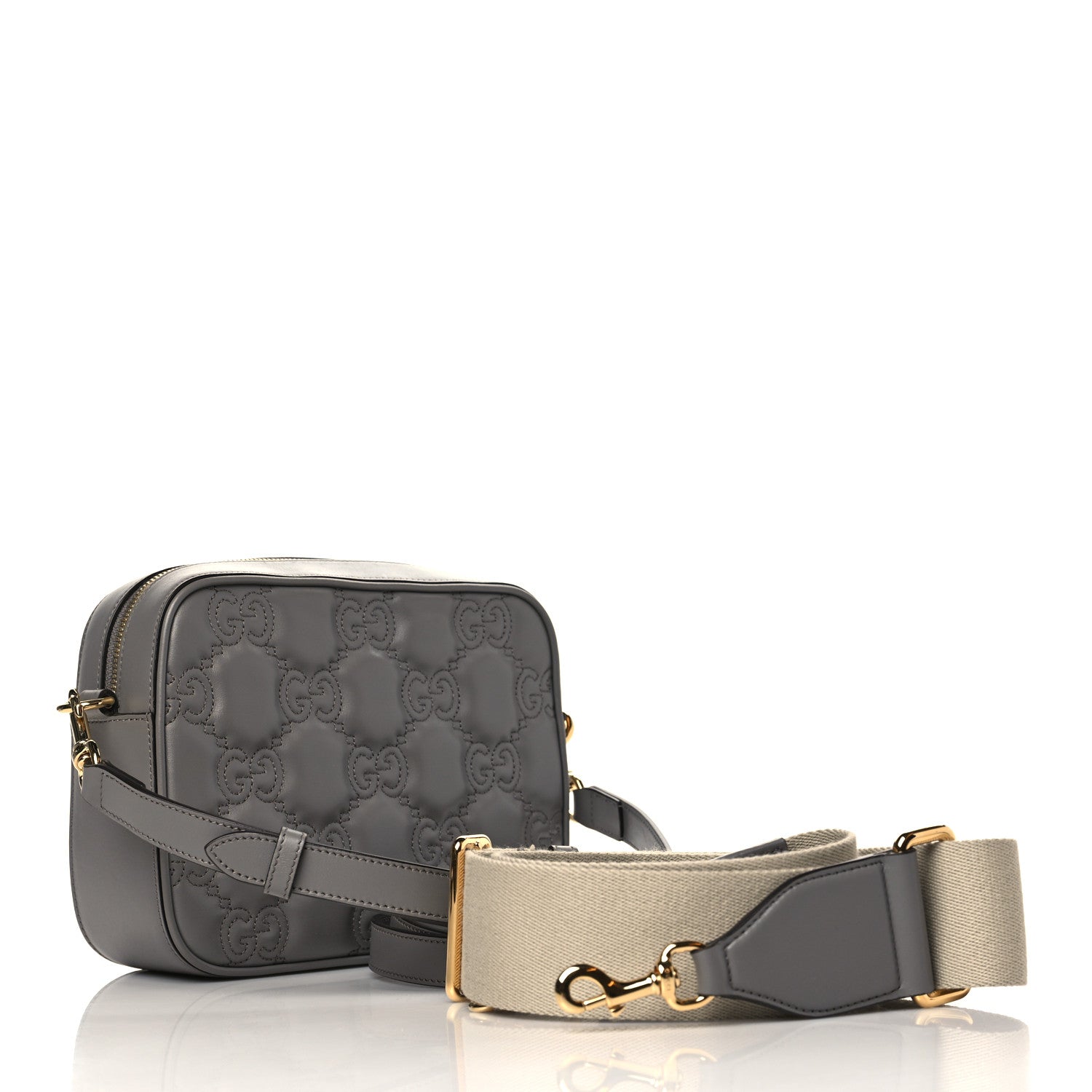 Gucci Calfskin GG Matelasse Shoulder Bag Dusty Grey Natural 2 of 9