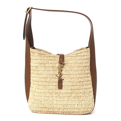 Saint Laurent Raffia Calfskin Le 5 A 7 Small Hobo Natural Brick 1 of 13