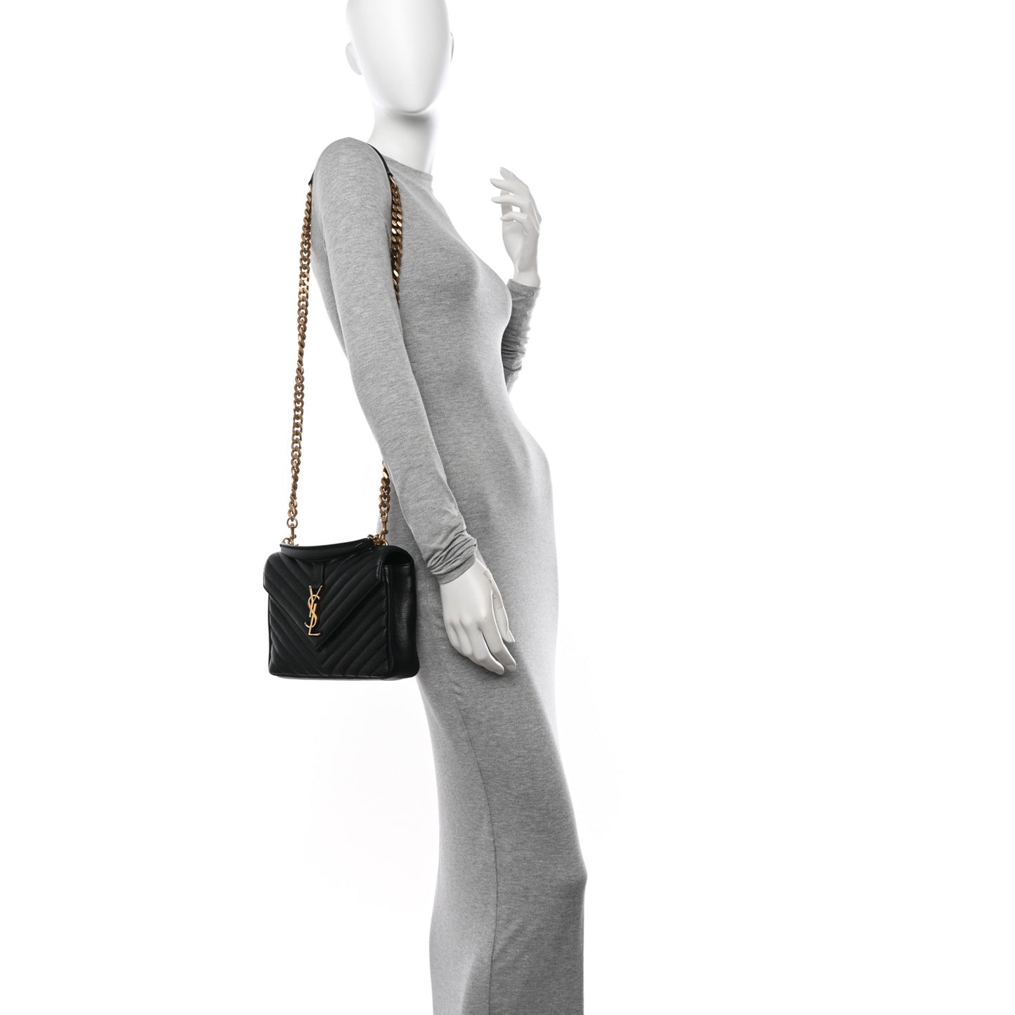 Sheepskin Matelasse Chevron Monogram Medium College Bag Black