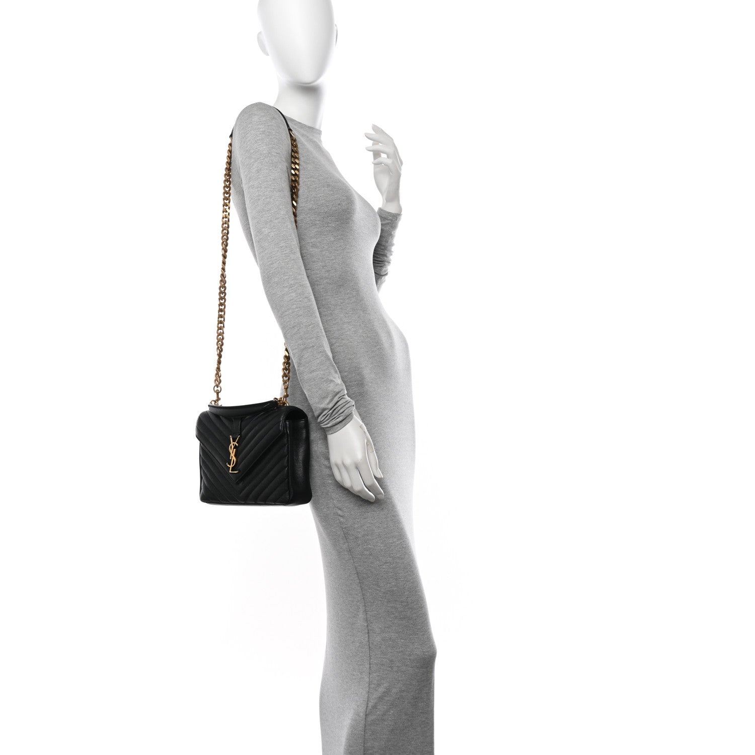 Saint Laurent Sheepskin Matelasse Chevron Monogram Medium College Bag Black 2 of 10