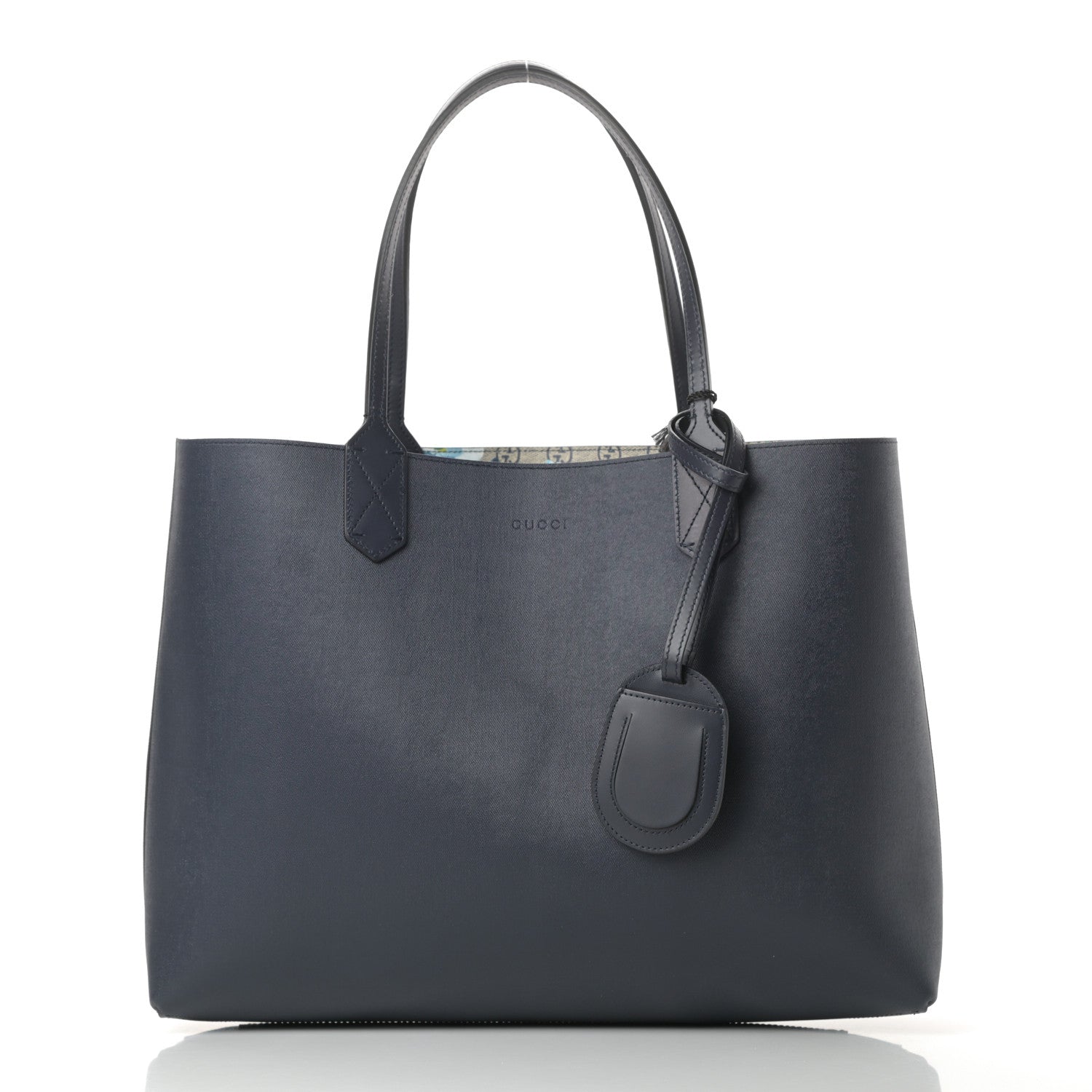 Gucci GG Supreme Monogram Blooms Medium Reversible Tote Beige Blue Navy 3 of 15