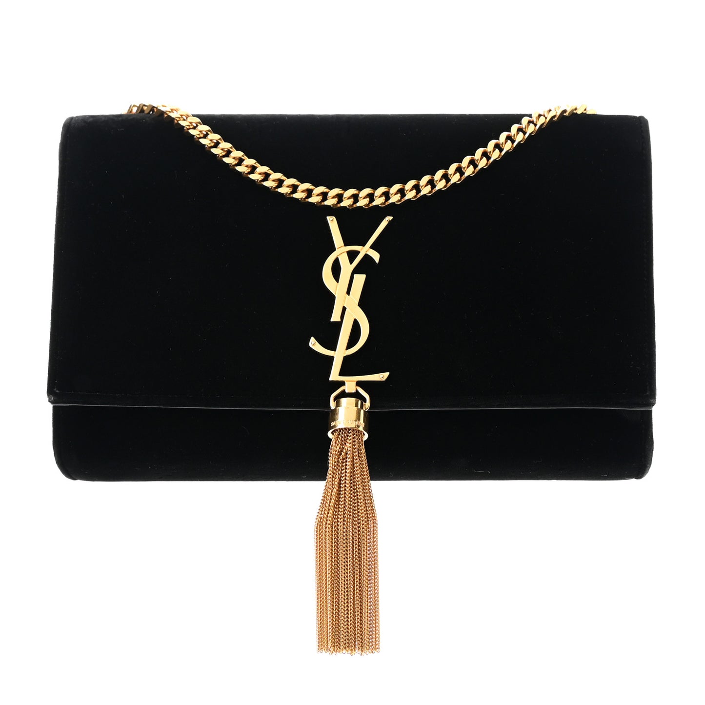 Velvet Medium Monogram Kate Tassel Shoulder Bag Black