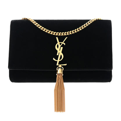 Saint Laurent Velvet Medium Monogram Kate Tassel Shoulder Bag Black 1 of 11