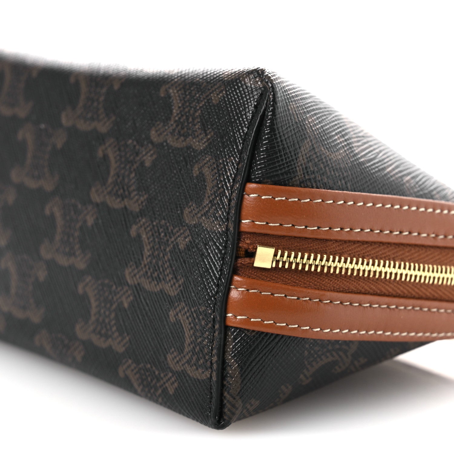 Celine Triomphe Canvas Lambskin Clutch On Chain Tan 10 of 10