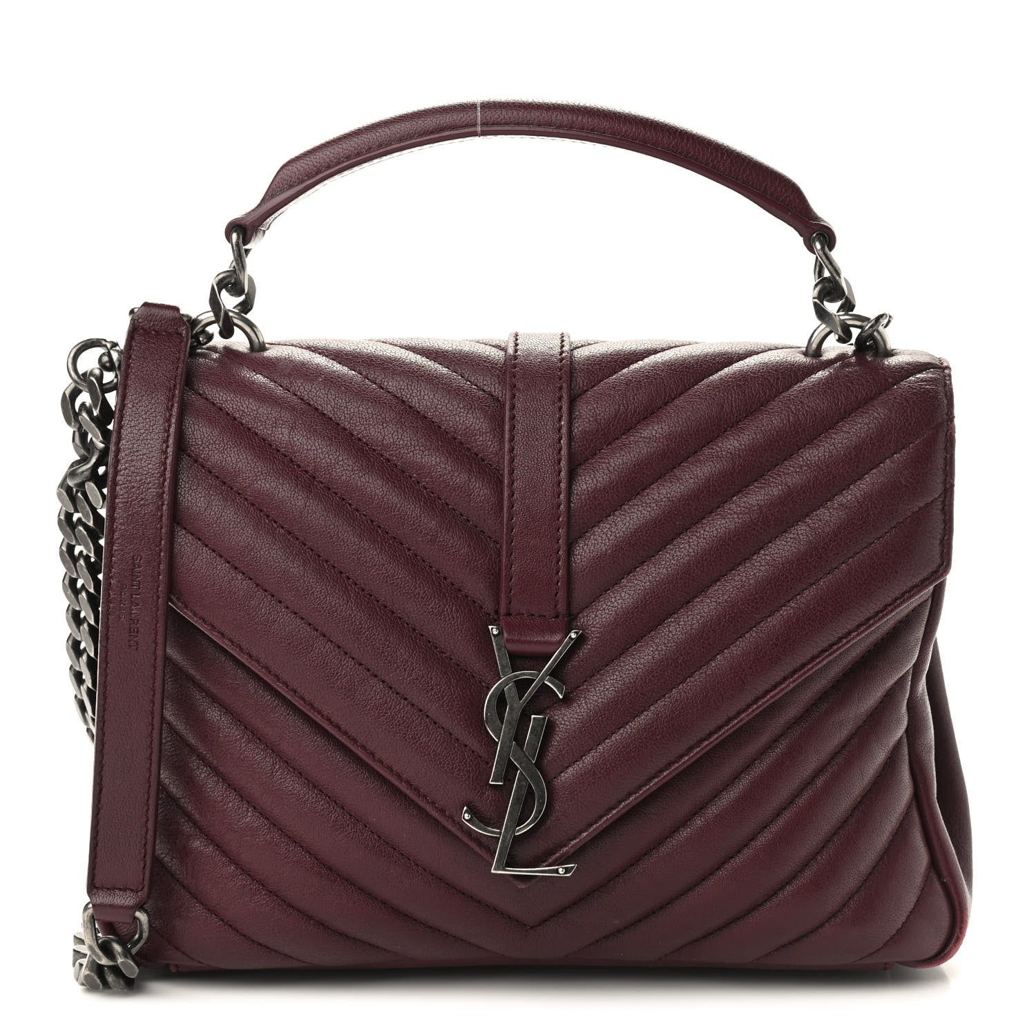 Saint Laurent Sheepskin Matelasse Chevron Monogram Medium College Bag Rouge Legion 1 of 7