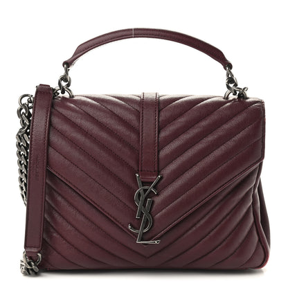 Saint Laurent Sheepskin Matelasse Chevron Monogram Medium College Bag Rouge Legion 1 of 7
