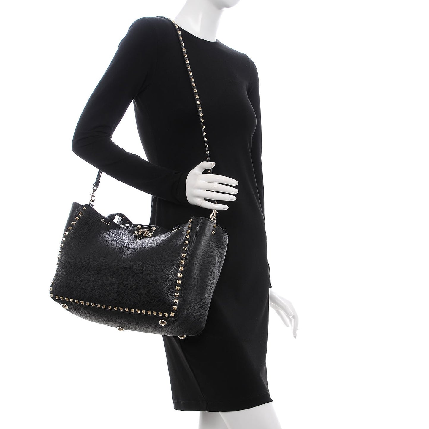 Alce Printed Calfskin Medium Rockstud Tote Black