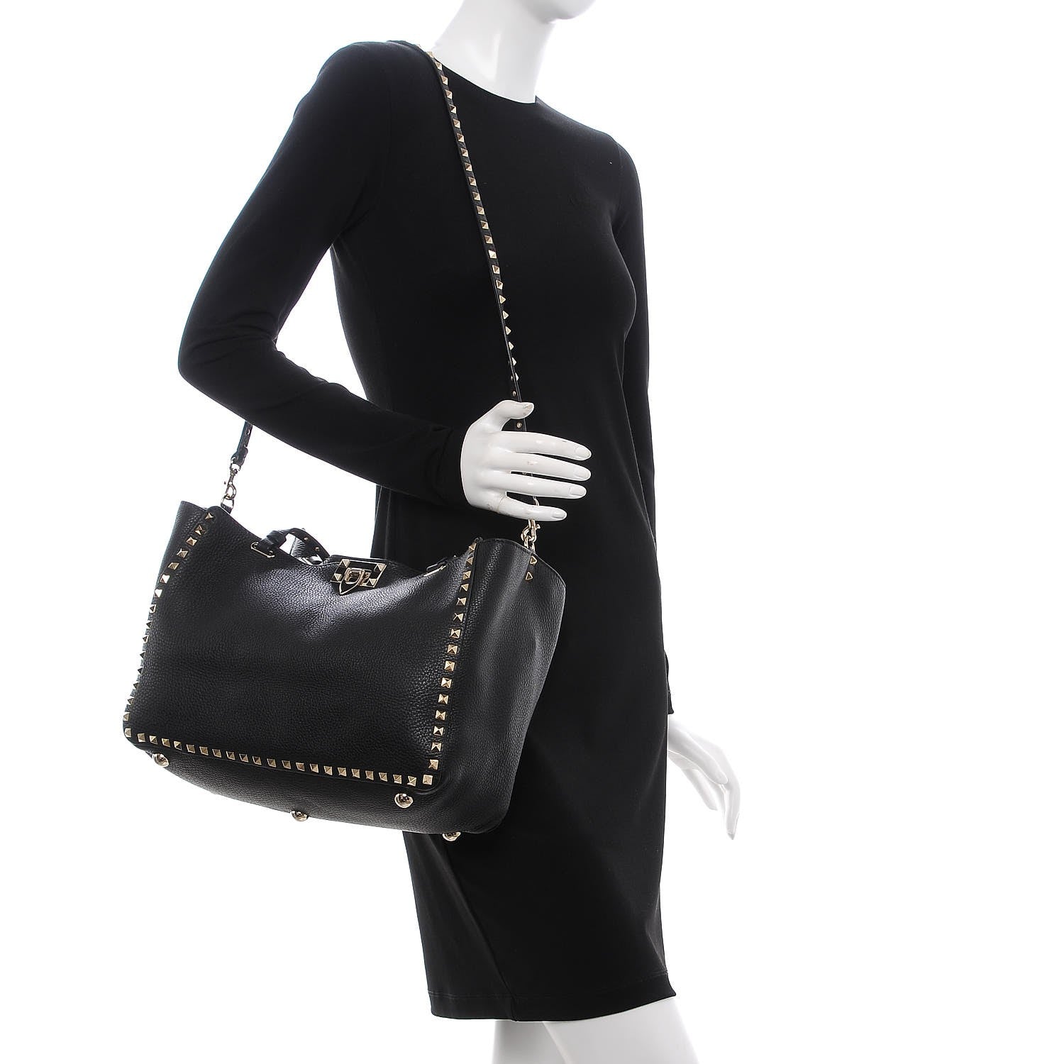 Valentino Garavani Alce Printed Calfskin Medium Rockstud Tote Black 2 of 9