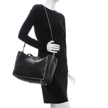 Valentino Garavani Alce Printed Calfskin Medium Rockstud Tote Black 2 of 9