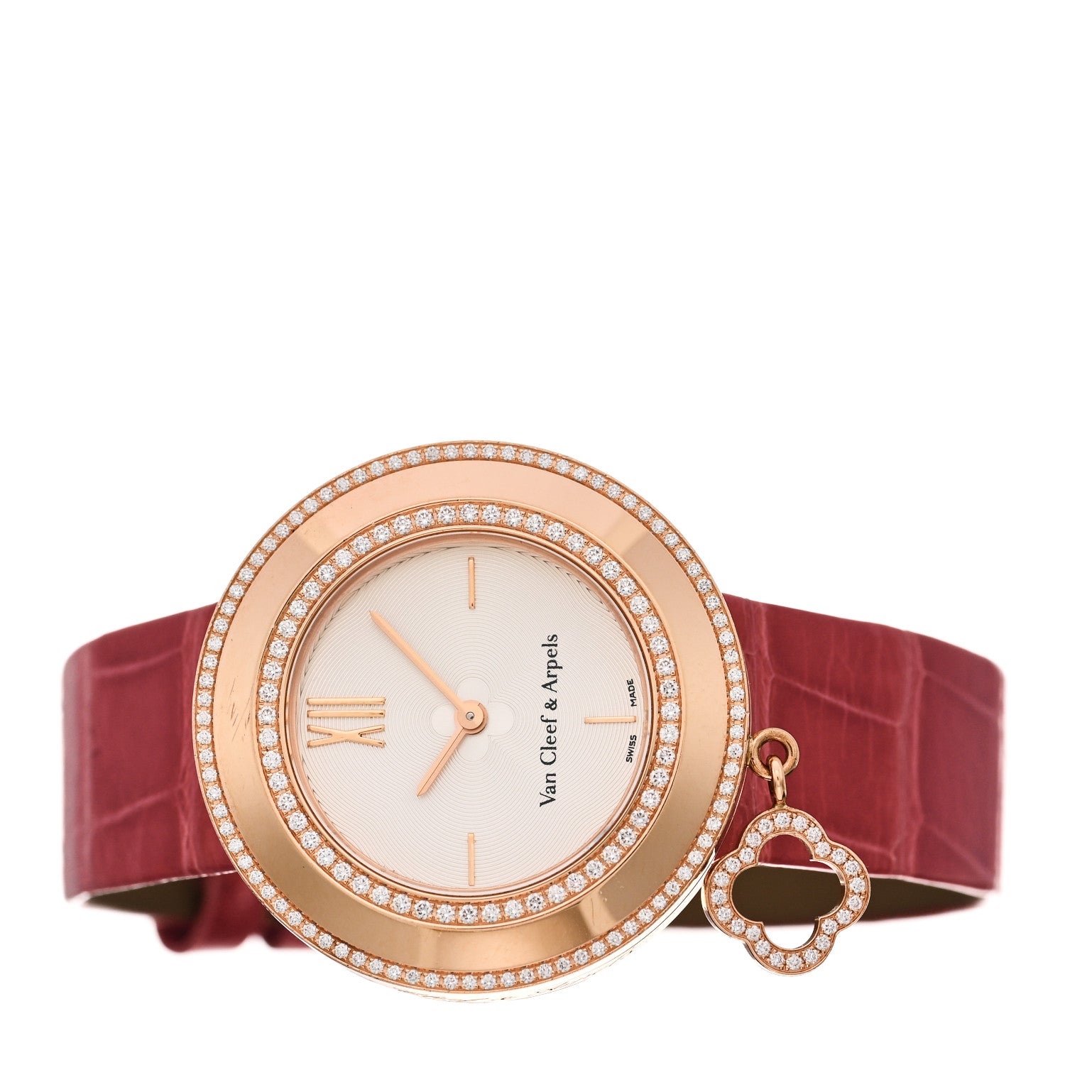 Van Cleef & Arpels 18K Rose Gold Alligator Diamond Bezel 32mm Charms Quartz Watch 2 of 6