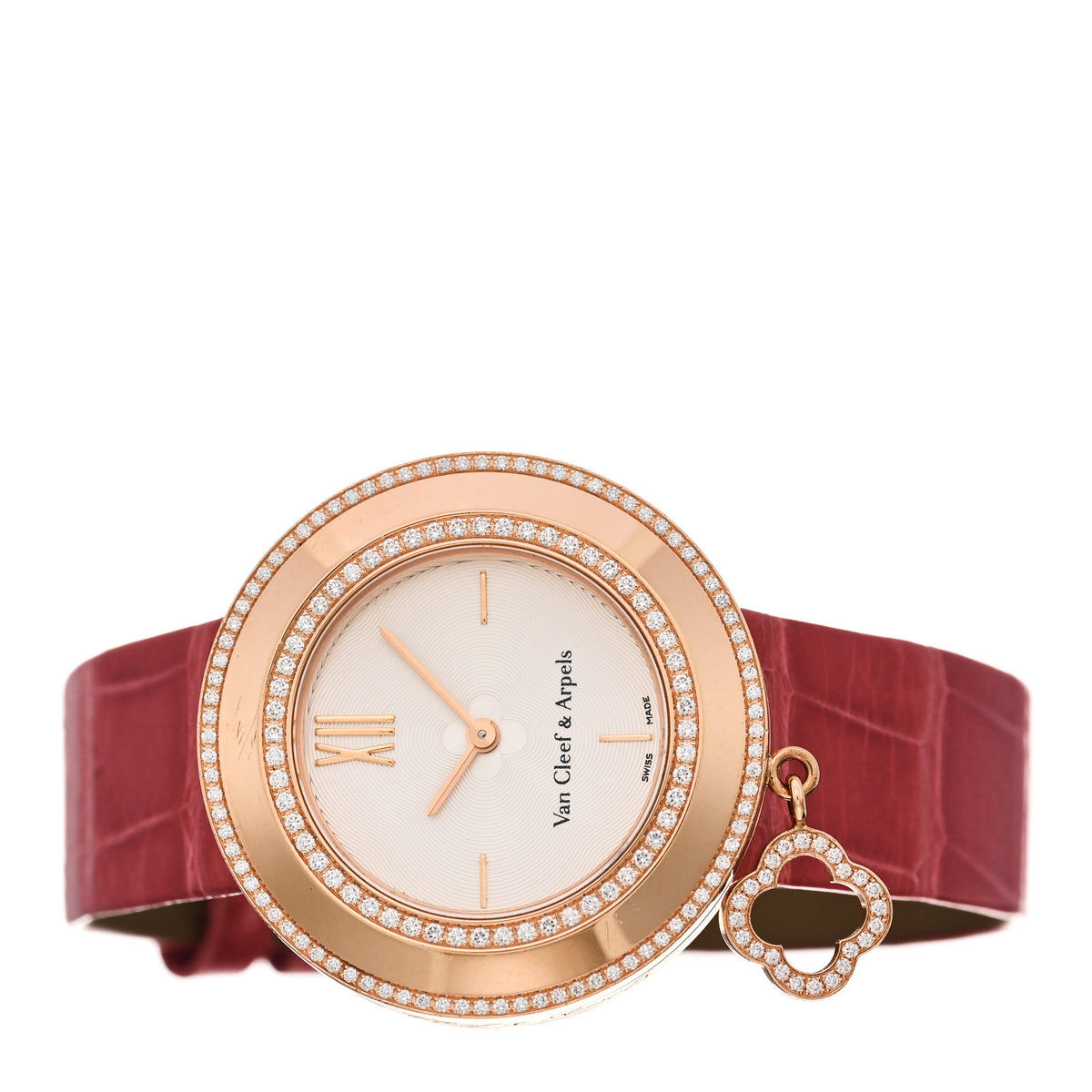 Van Cleef & Arpels 18K Rose Gold Alligator Diamond Bezel 32mm Charms Quartz Watch 2 of 6