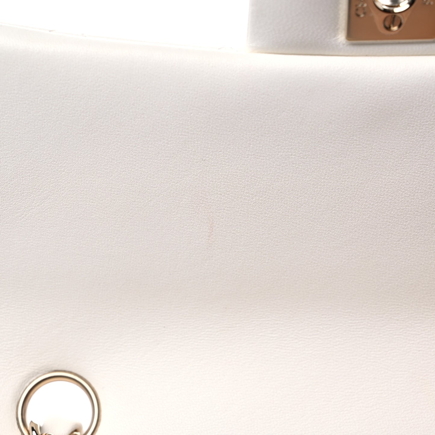 Lambskin Quilted Mini Rectangular Flap White