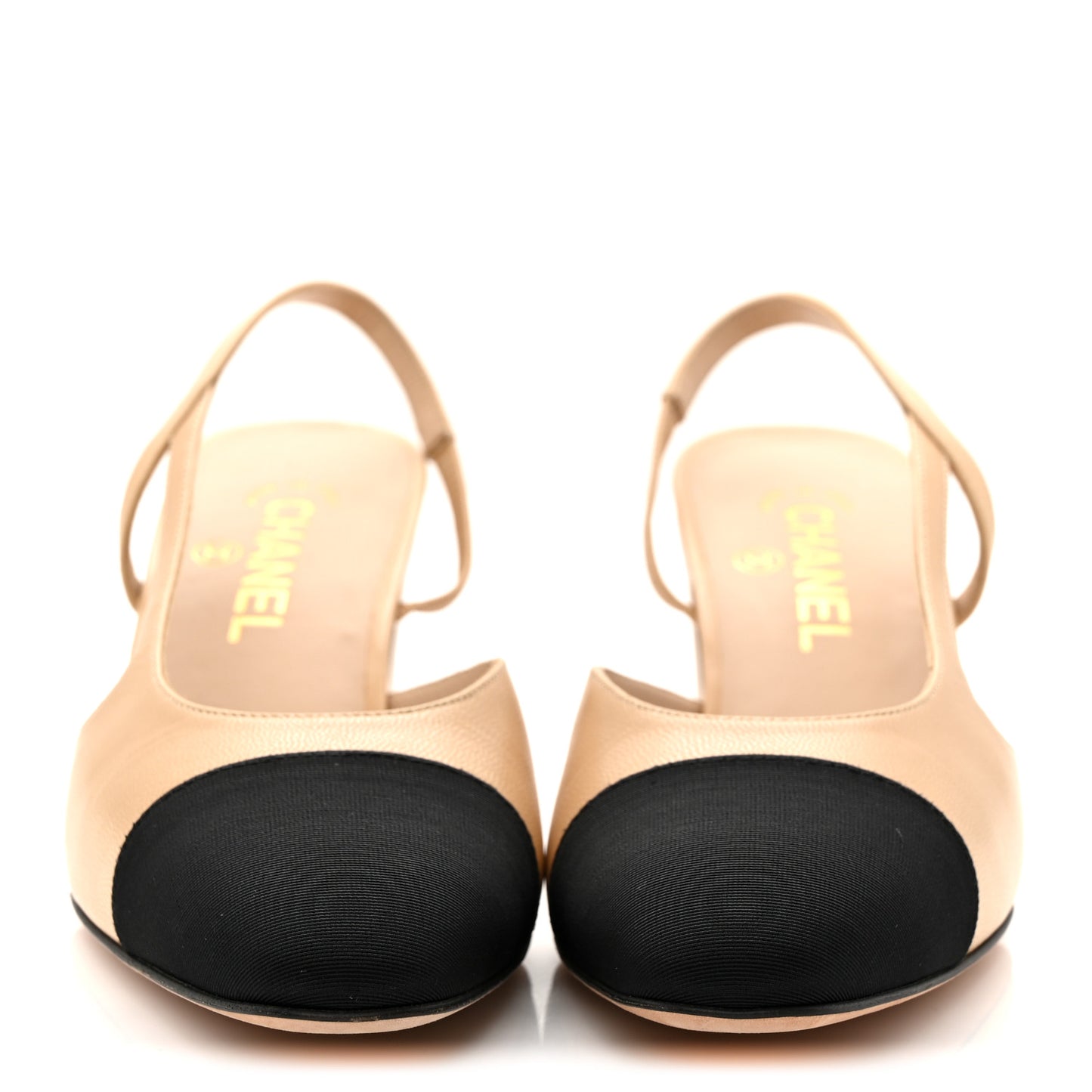 Goatskin Grosgrain Cap Toe CC Slingback Pumps 39.5 Beige Black