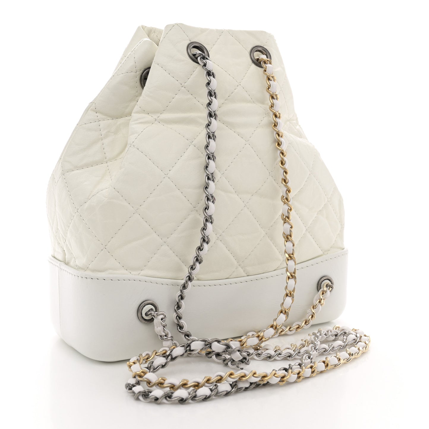 Aged Calfskin Quilted Small Gabrielle Backpack White