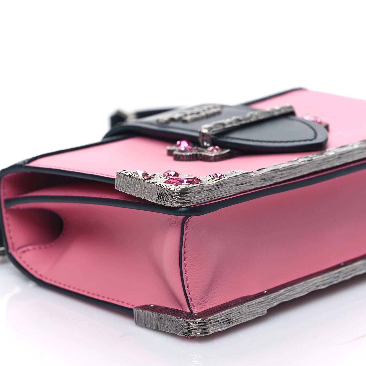 Prada City Calfskin Saffiano Crystal Cahier Bag Begonia Black 7 of 9