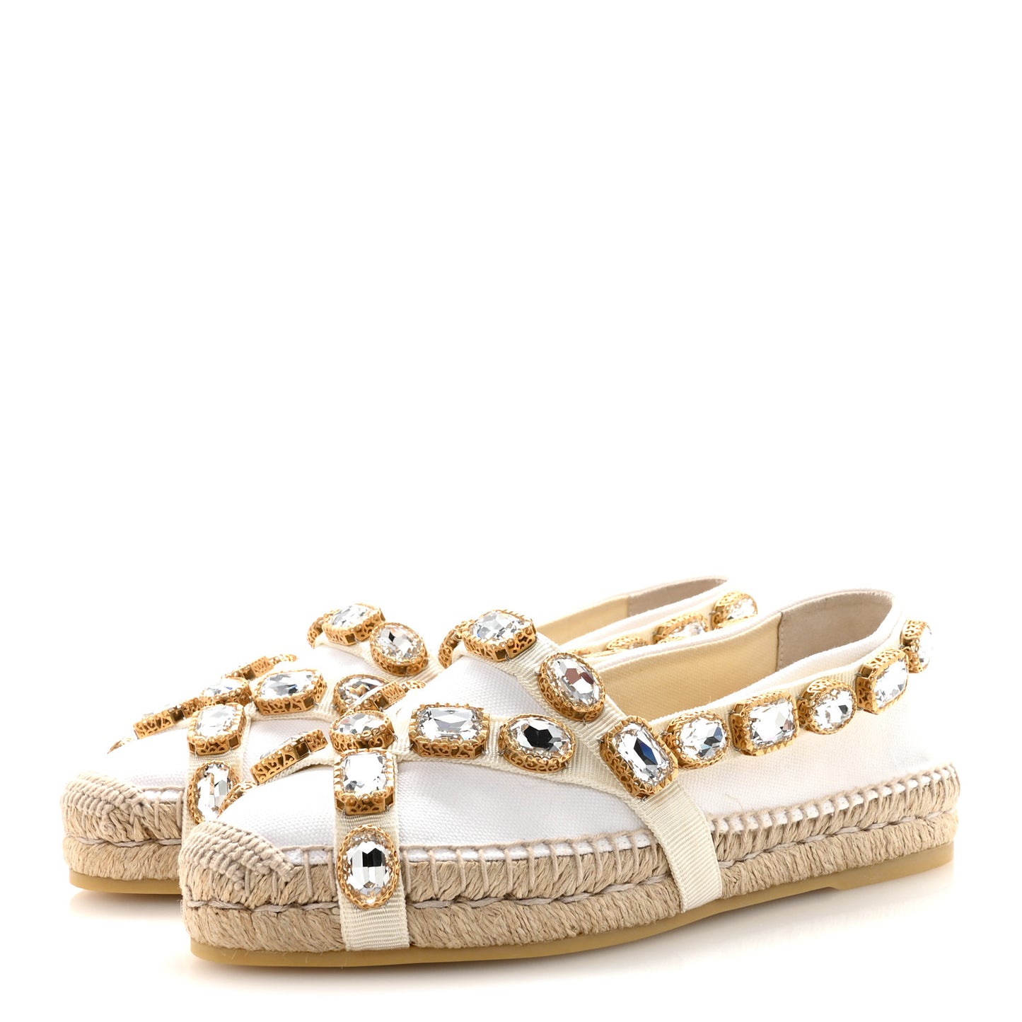 Canvas Crystal Embellished Espadrilles 36.5 Great White