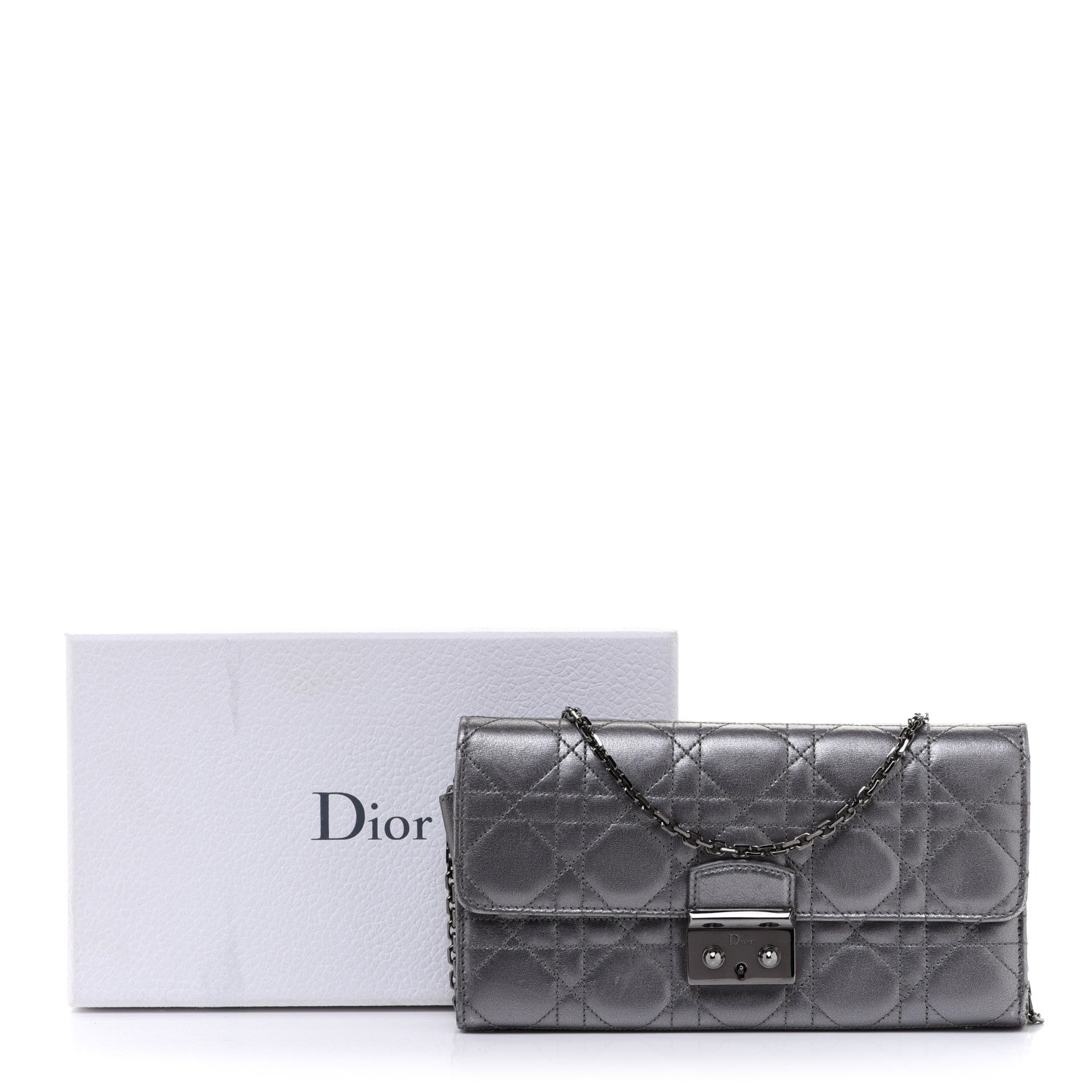 Christian Dior Metallic Lambskin Cannage Miss Dior Chain Wallet Silver 11 of 11