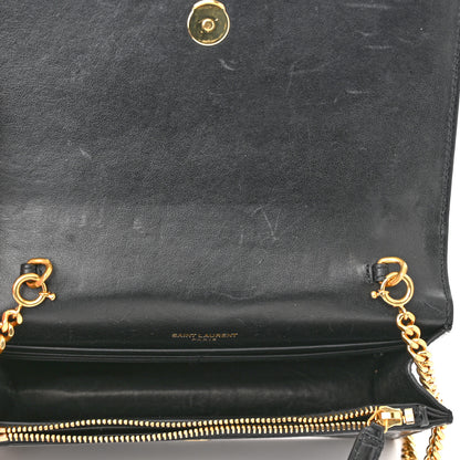 Saint Laurent Calfskin Crocodile Embossed Kate Monogram Tassel Chain Wallet Black 5 of 9