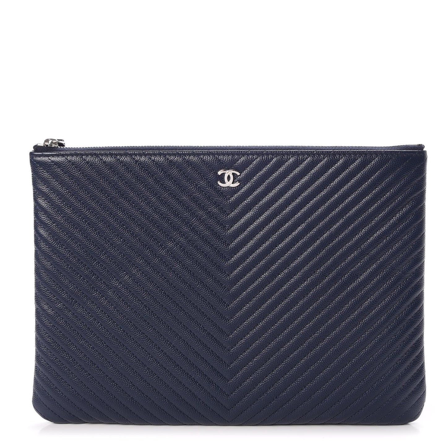 Caviar Chevron Quilted Medium Cosmetic Case Navy